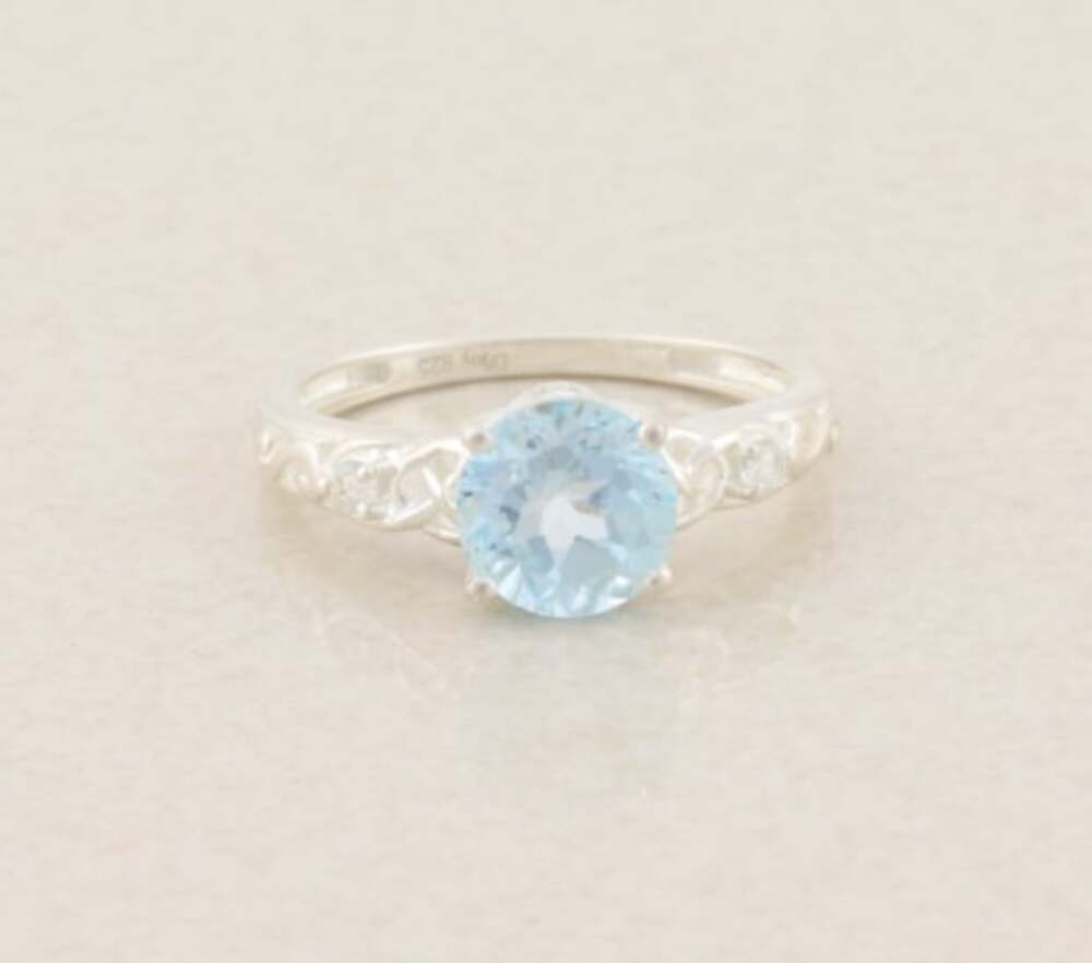 Sterling Silver Natural Light Blue Topaz & White Zircon Ring Size 8 1/4